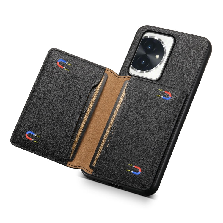 For Honor 100 Calf Texture Card Bag Design Full Coverage Phone Case(Black)