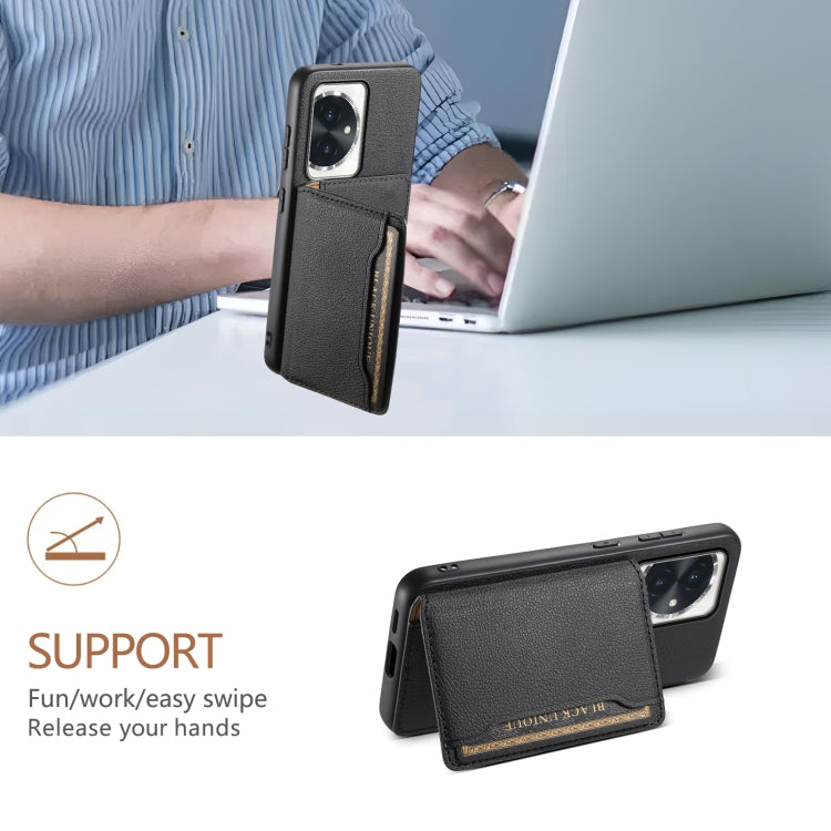 For Honor 100 Calf Texture Card Bag Design Full Coverage Phone Case(Black)