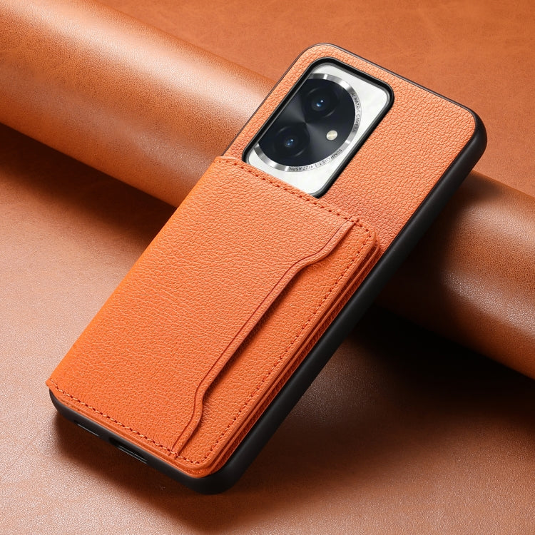 For Honor 100 Calf Texture Card Bag Design Full Coverage Phone Case(Orange)