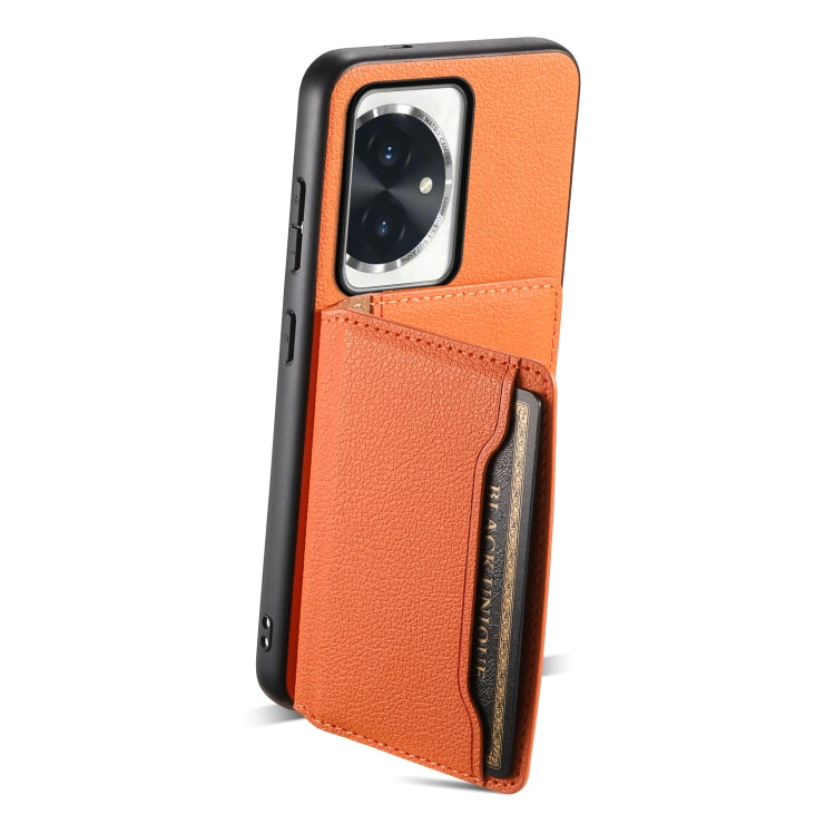 For Honor 100 Calf Texture Card Bag Design Full Coverage Phone Case(Orange)