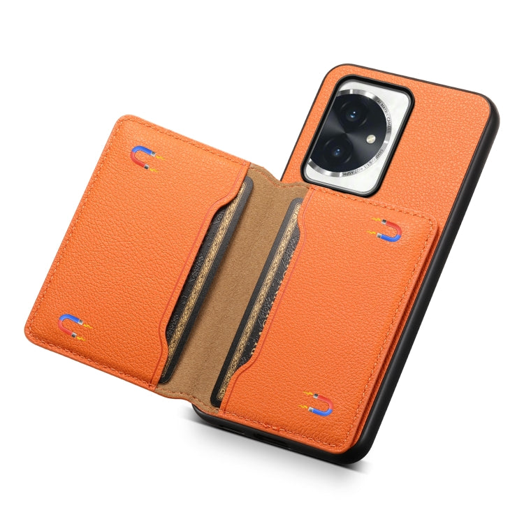 For Honor 100 Calf Texture Card Bag Design Full Coverage Phone Case(Orange)