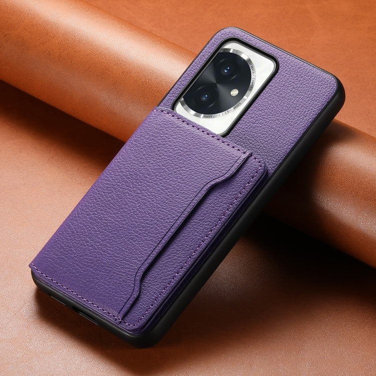 For Honor 100 Calf Texture Card Bag Design Full Coverage Phone Case(Purple)