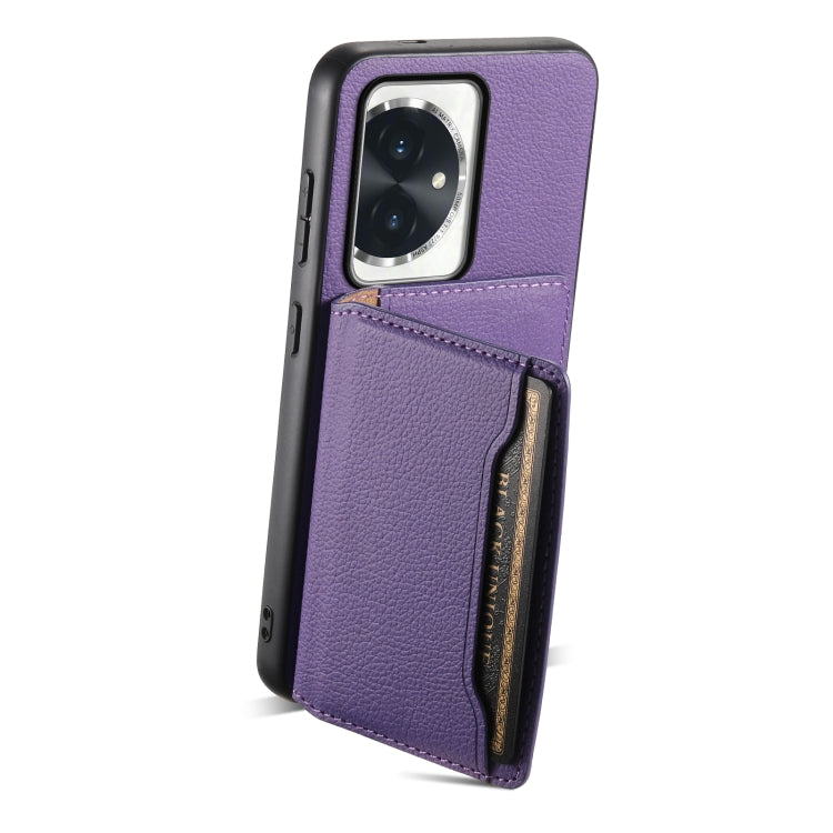 For Honor 100 Calf Texture Card Bag Design Full Coverage Phone Case(Purple)