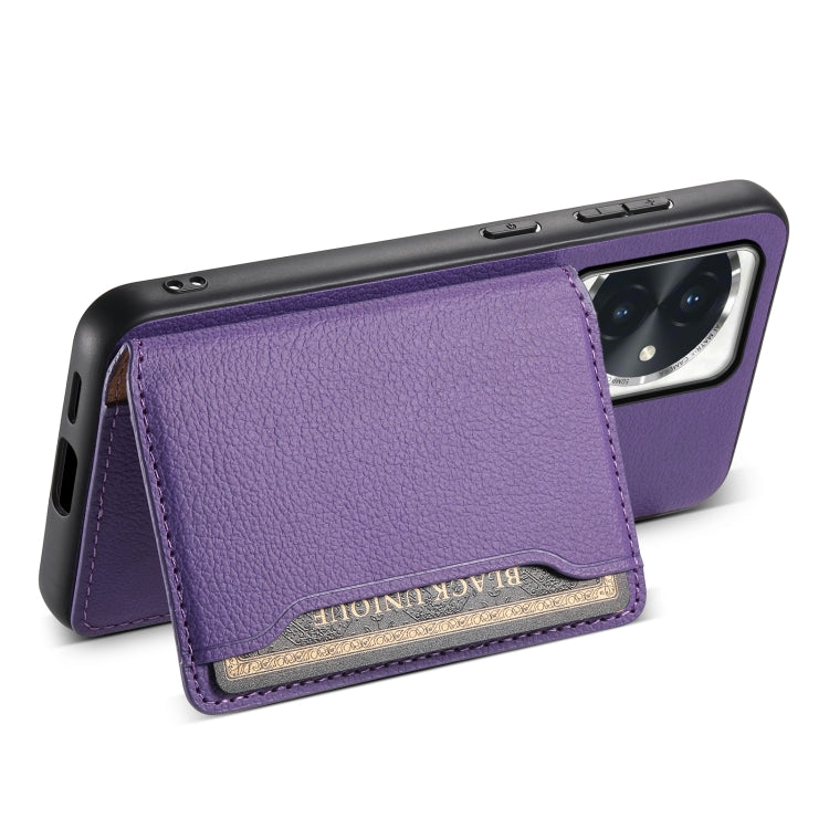 For Honor 100 Calf Texture Card Bag Design Full Coverage Phone Case(Purple)