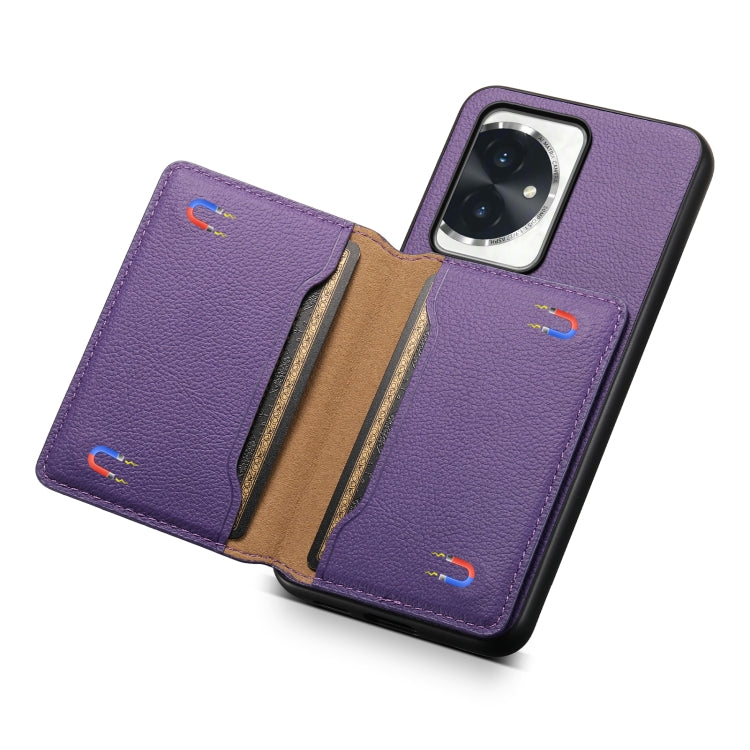 For Honor 100 Calf Texture Card Bag Design Full Coverage Phone Case(Purple)