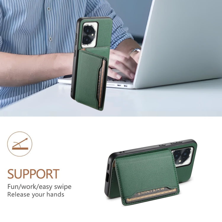 For Honor 100 Calf Texture Card Bag Design Full Coverage Phone Case(Green)