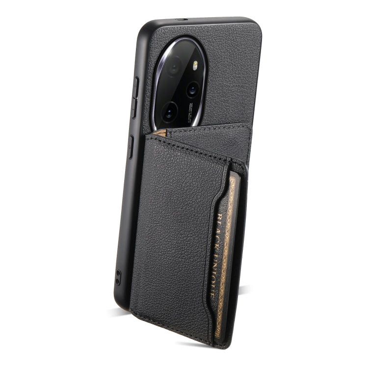 For Honor 100 Pro Calf Texture Card Bag Design Full Coverage Phone Case(Black)