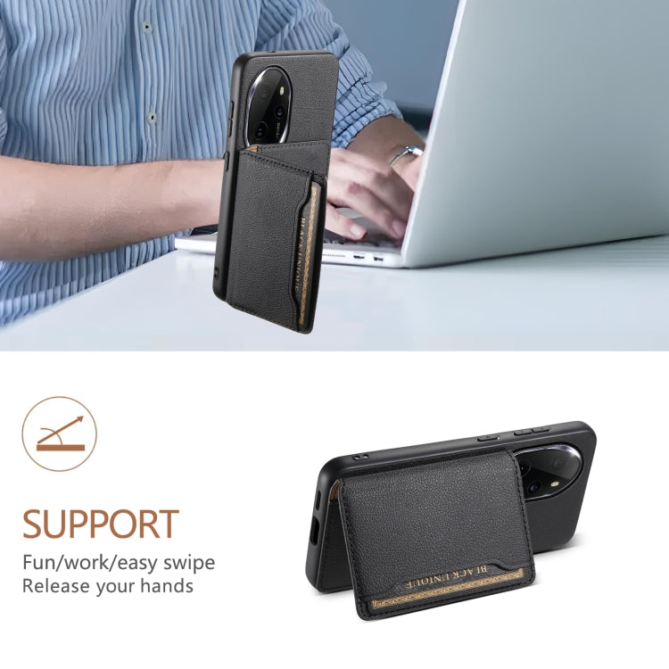 For Honor 100 Pro Calf Texture Card Bag Design Full Coverage Phone Case(Black)