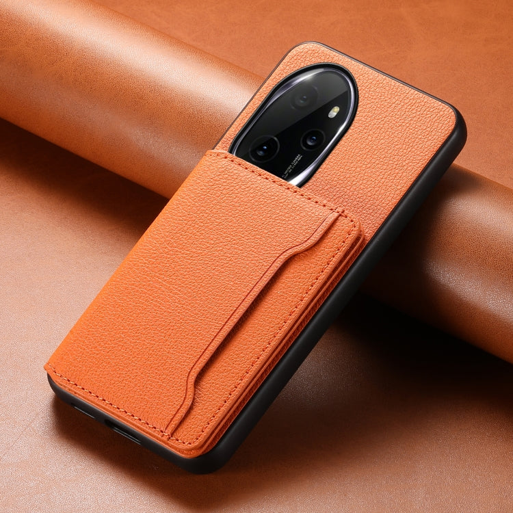 For Honor 100 Pro Calf Texture Card Bag Design Full Coverage Phone Case(Orange)