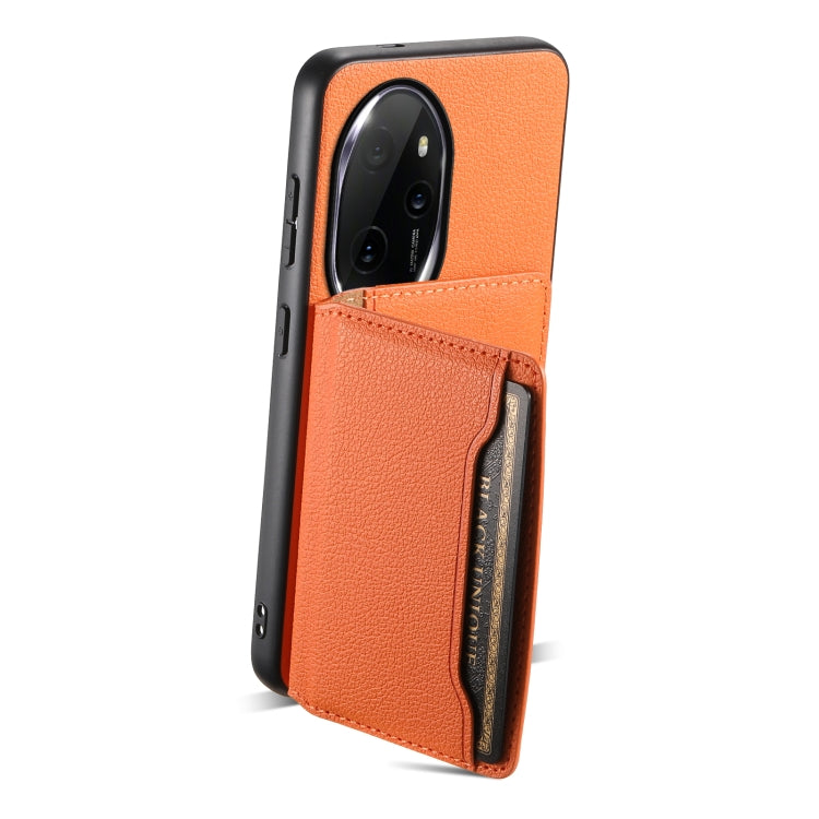 For Honor 100 Pro Calf Texture Card Bag Design Full Coverage Phone Case(Orange)