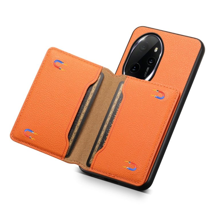 For Honor 100 Pro Calf Texture Card Bag Design Full Coverage Phone Case(Orange)