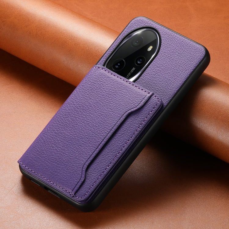 For Honor 100 Pro Calf Texture Card Bag Design Full Coverage Phone Case(Purple)
