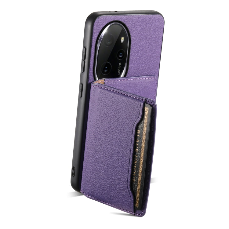For Honor 100 Pro Calf Texture Card Bag Design Full Coverage Phone Case(Purple)