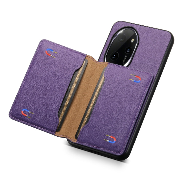 For Honor 100 Pro Calf Texture Card Bag Design Full Coverage Phone Case(Purple)