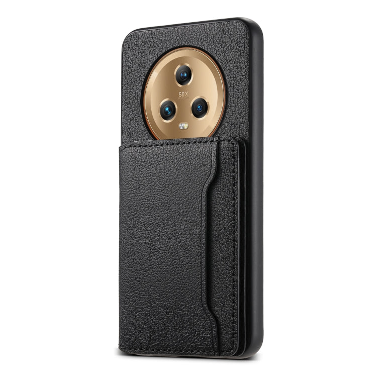 For Honor Magic5 Calf Texture Card Bag Design Full Coverage Phone Case(Black)