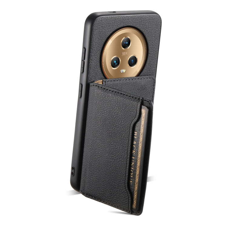 For Honor Magic5 Calf Texture Card Bag Design Full Coverage Phone Case(Black)