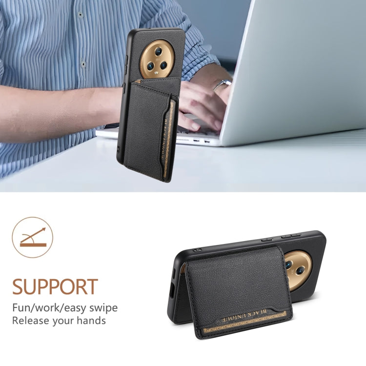 For Honor Magic5 Calf Texture Card Bag Design Full Coverage Phone Case(Black)