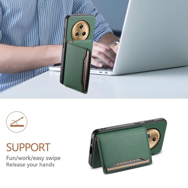 For Honor Magic5 Calf Texture Card Bag Design Full Coverage Phone Case(Green)