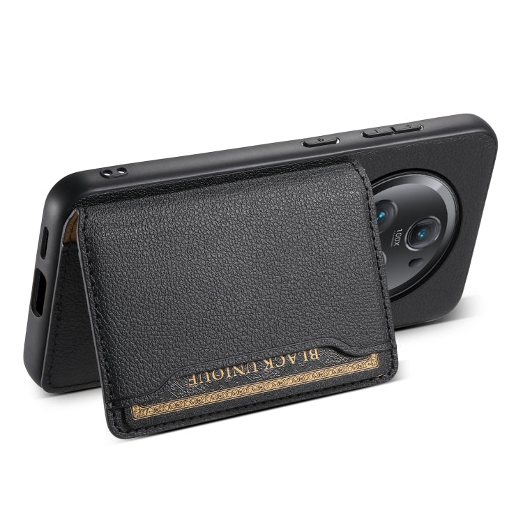 For Honor Magic5 Pro Calf Texture Card Bag Design Full Coverage Phone Case(Black)