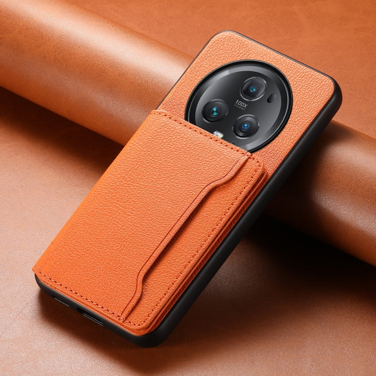 For Honor Magic5 Pro Calf Texture Card Bag Design Full Coverage Phone Case(Orange)