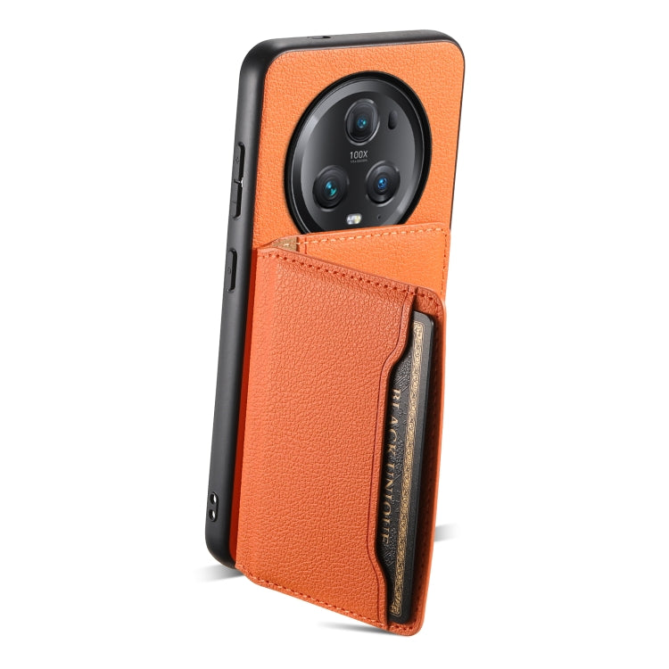 For Honor Magic5 Pro Calf Texture Card Bag Design Full Coverage Phone Case(Orange)