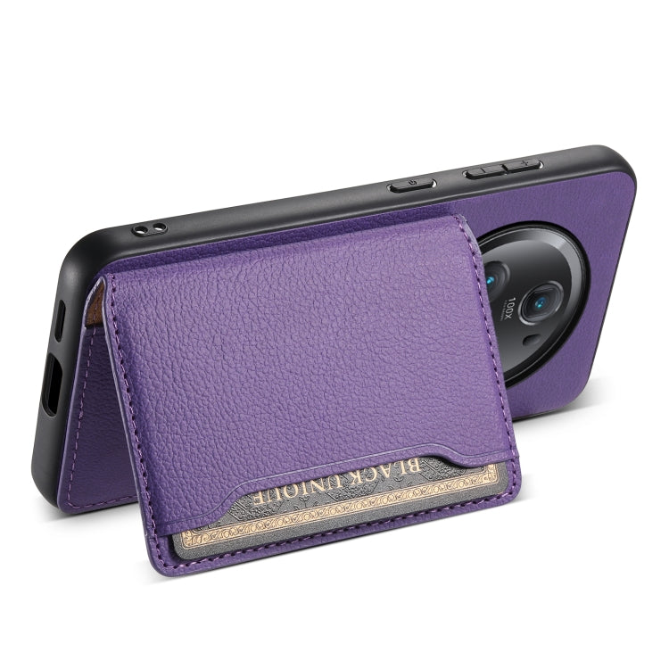 For Honor Magic5 Pro Calf Texture Card Bag Design Full Coverage Phone Case(Purple)