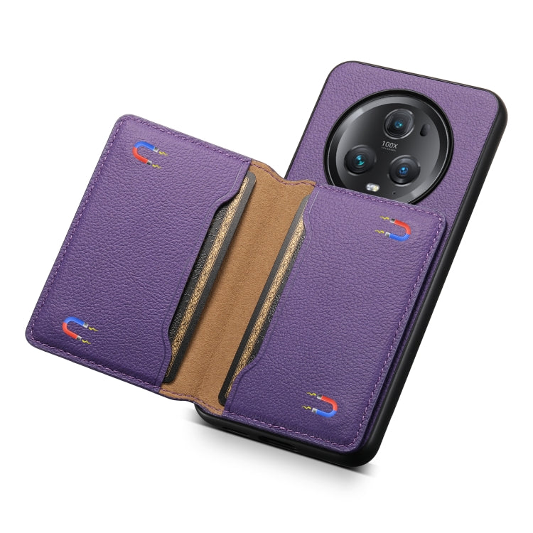 For Honor Magic5 Pro Calf Texture Card Bag Design Full Coverage Phone Case(Purple)