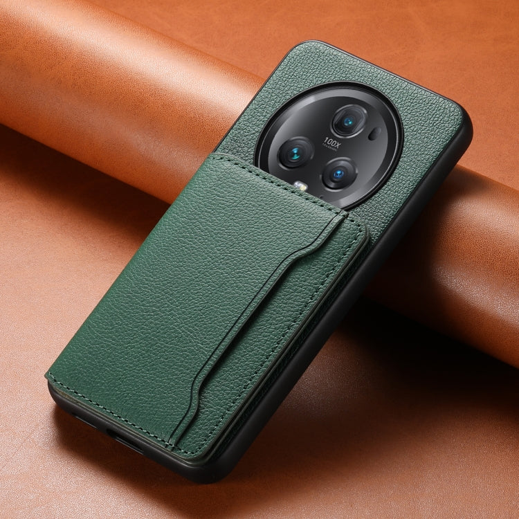 For Honor Magic5 Pro Calf Texture Card Bag Design Full Coverage Phone Case(Green)