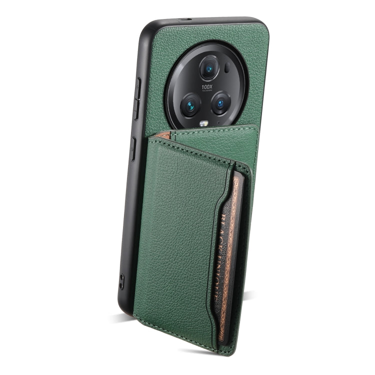 For Honor Magic5 Pro Calf Texture Card Bag Design Full Coverage Phone Case(Green)