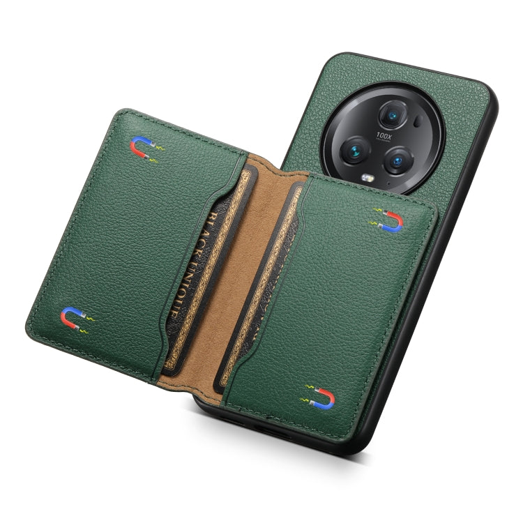 For Honor Magic5 Pro Calf Texture Card Bag Design Full Coverage Phone Case(Green)