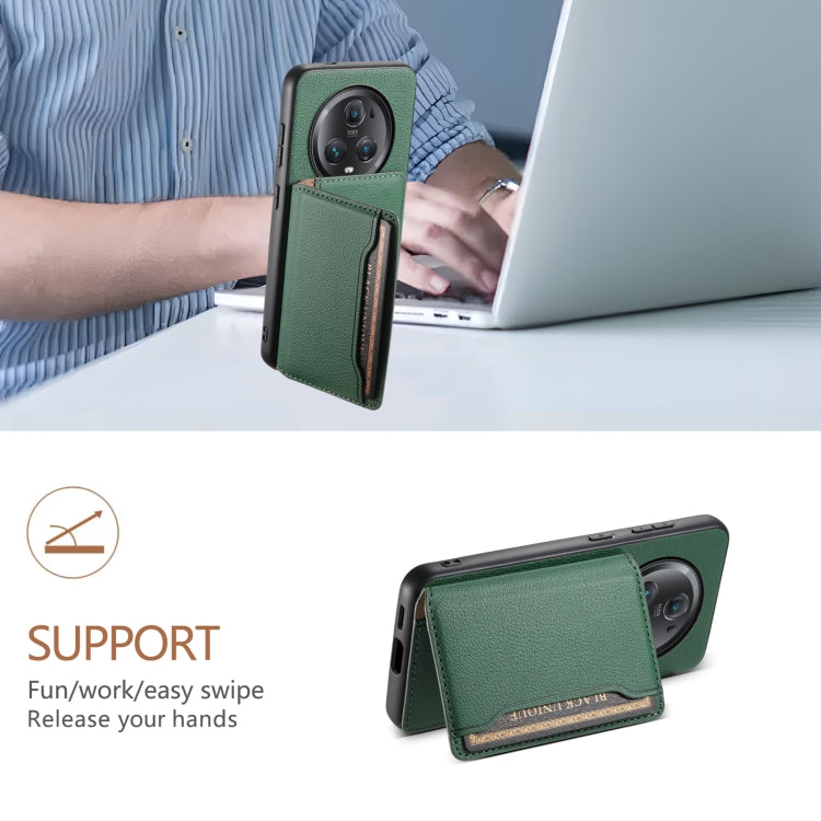 For Honor Magic5 Pro Calf Texture Card Bag Design Full Coverage Phone Case(Green)