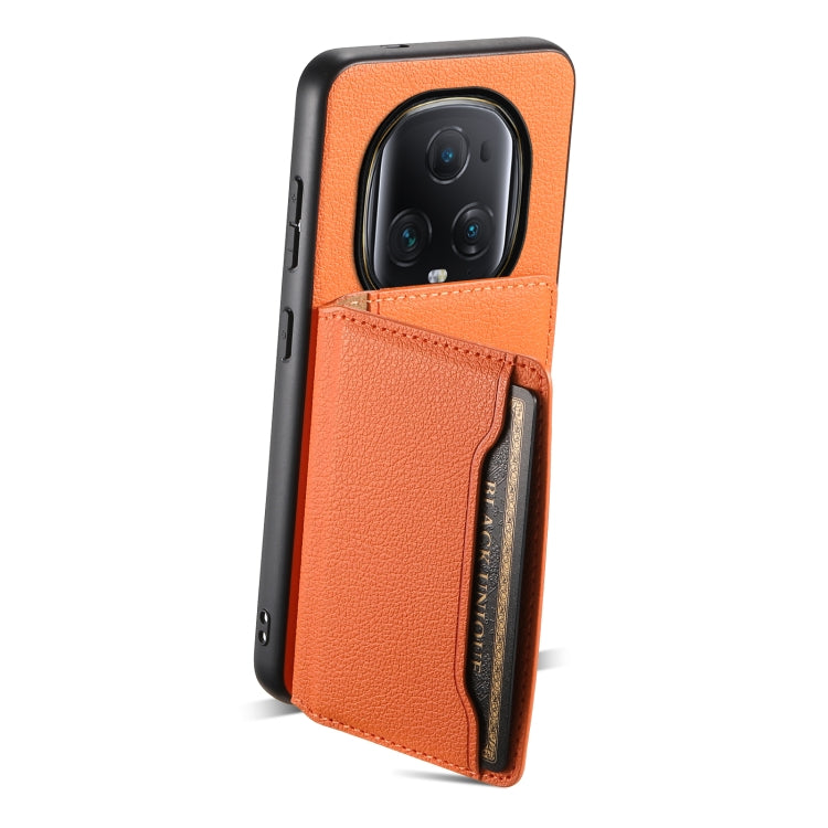 For Honor Magic5 Ultimate Calf Texture Card Bag Design Full Coverage Phone Case(Orange)