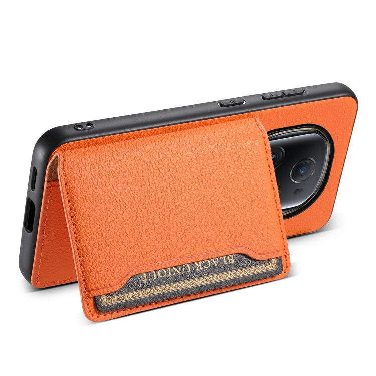 For Honor Magic5 Ultimate Calf Texture Card Bag Design Full Coverage Phone Case(Orange)