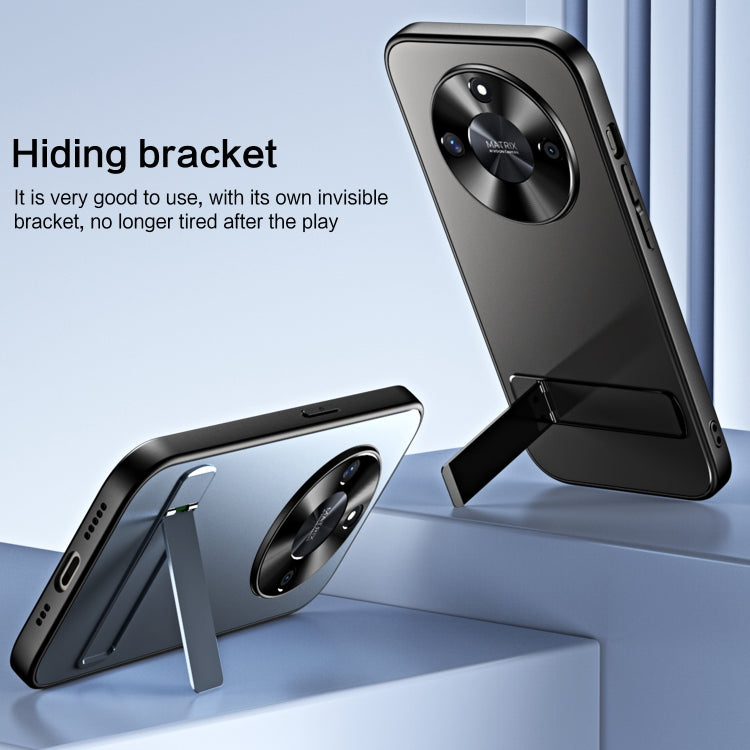 For Honor X50 R-JUST RJ-61 Electroplating Frosted TPU + PC Phone Case with Holder(Blue)