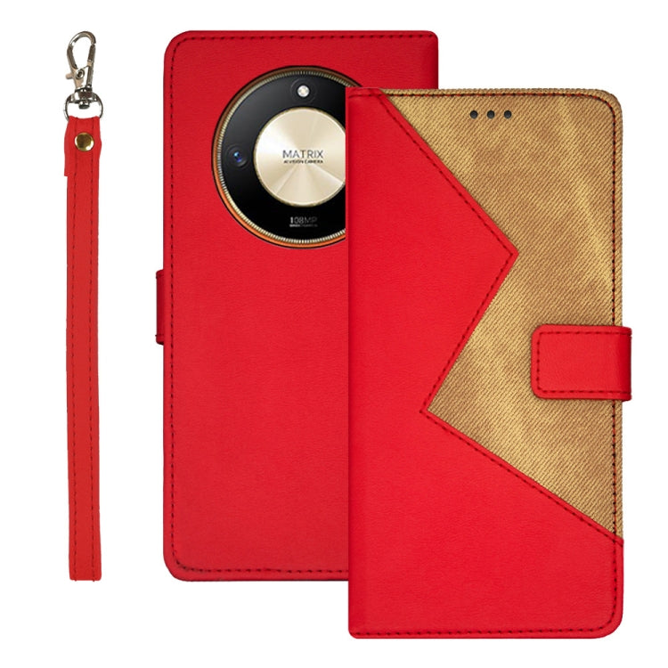 For Honor X9b idewei Two-color Splicing Leather Phone Case(Red)