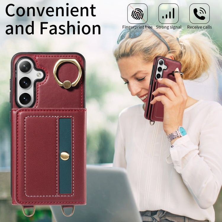 For Samsung Galaxy S24 5G Crossbodys Wallet Bag Ring Holder Leather Phone Case(Red)