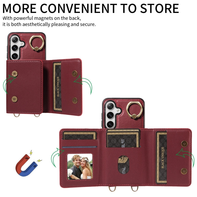 For Samsung Galaxy S24 5G Crossbodys Wallet Bag Ring Holder Leather Phone Case(Red)