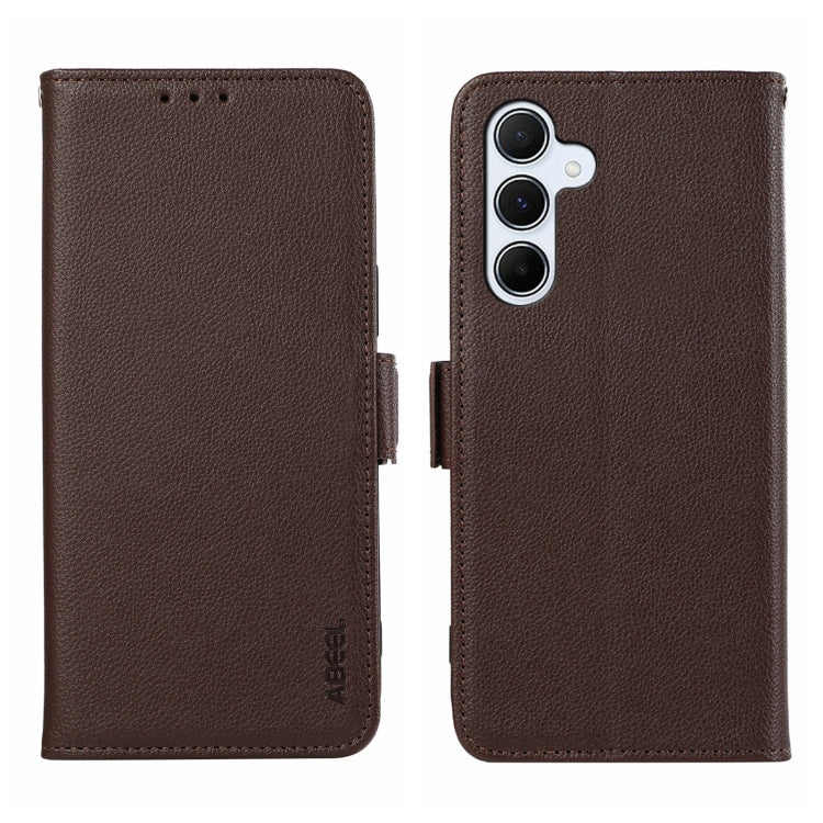 For Samsung Galaxy S24 5G ABEEL Side-Magnetic Litchi Pattern Leather RFID Phone Case(Brown)