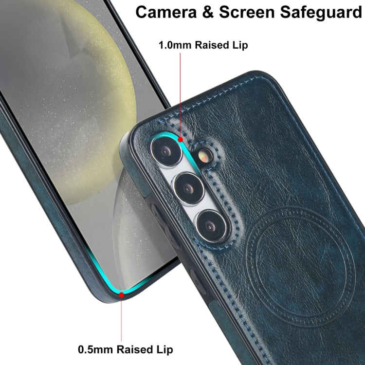 For Samsung Galaxy S24 5G Retro Leather Invisible Stand MagSafe Phone Case(Blue)