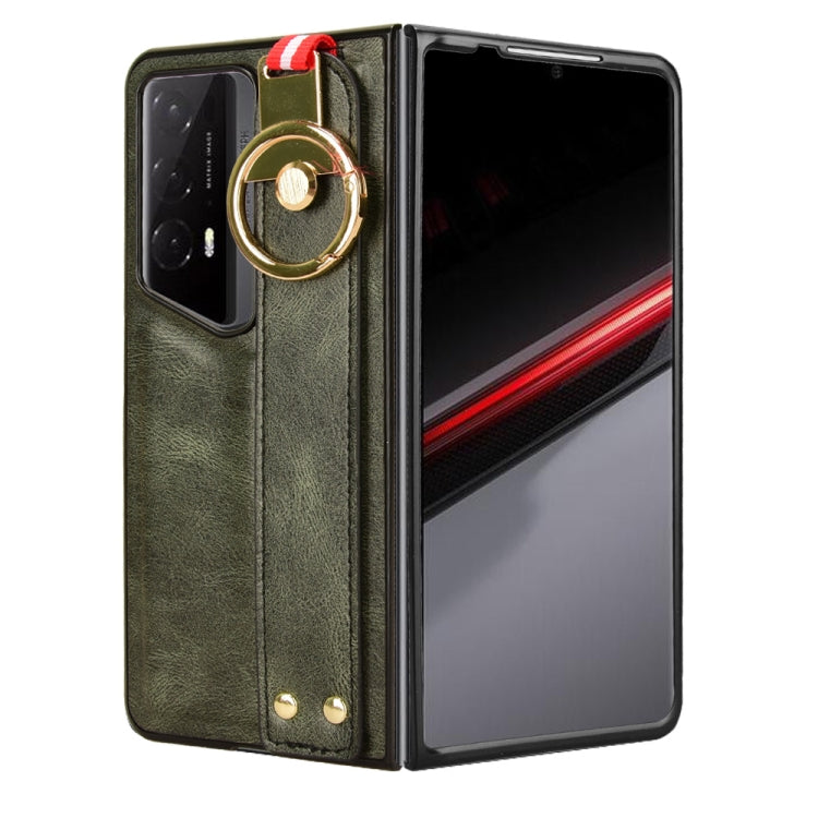 For Honor Magic V2 RSR Porsche Design Wristband Leather Back Phone Case(Green)