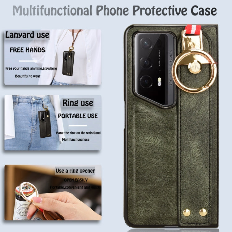 For Honor Magic V2 RSR Porsche Design Wristband Leather Back Phone Case(Green)