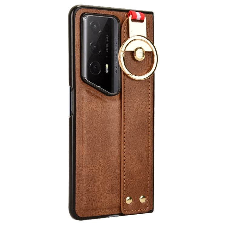 For Honor Magic V2 RSR Porsche Design Wristband Leather Back Phone Case(Brown)