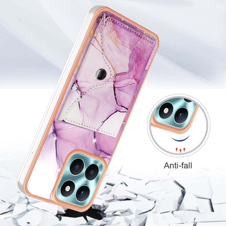 For Honor X6a Marble Pattern IMD Card Slot Phone Case(Pink Purple Gold)