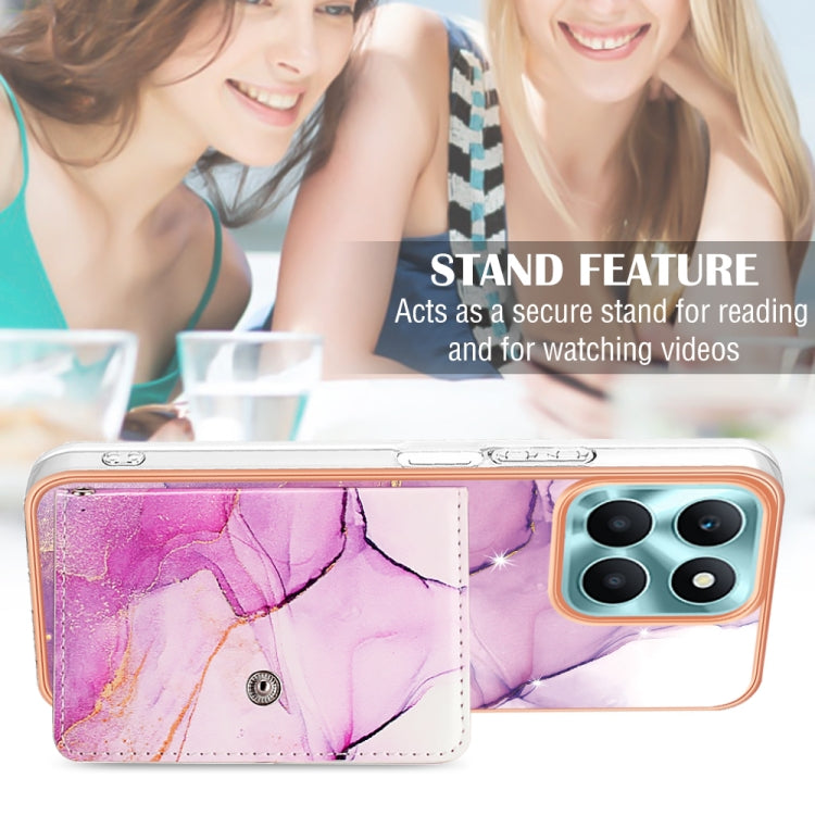 For Honor X6a Marble Pattern IMD Card Slot Phone Case(Pink Purple Gold)