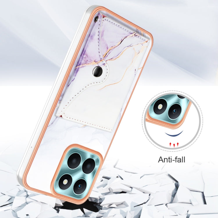 For Honor X6a Marble Pattern IMD Card Slot Phone Case(White Purple)