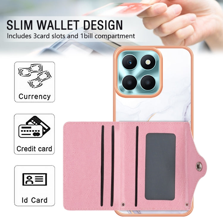 For Honor X6a Marble Pattern IMD Card Slot Phone Case(White Purple)