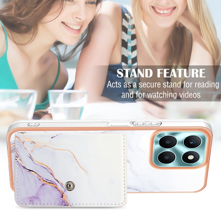 For Honor X6a Marble Pattern IMD Card Slot Phone Case(White Purple)