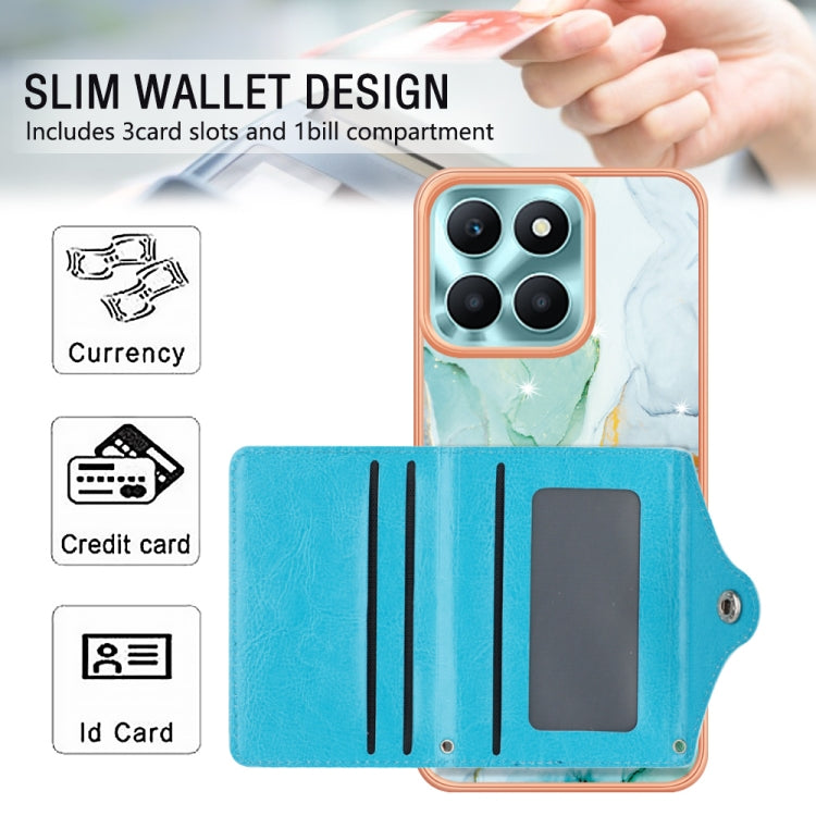 For Honor X6a Marble Pattern IMD Card Slot Phone Case(Green)