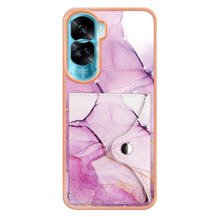 For Honor 90 Lite 5G Marble Pattern IMD Card Slot Phone Case(Pink Purple Gold)