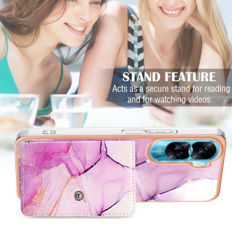 For Honor 90 Lite 5G Marble Pattern IMD Card Slot Phone Case(Pink Purple Gold)
